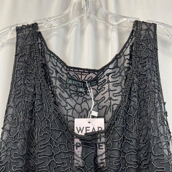 Lafayette 148 New York Sheer Beaded Sleeveless Top Peplum Black Size 8 New - Picture 3 of 9